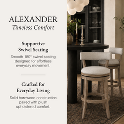 Alexander Bar Stool in Grey Finish with Grey Fabric Upholstery in Stools by Maven Lane