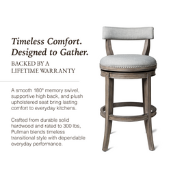 Alexander Bar Stool in Grey Finish with Grey Fabric Upholstery in Stools by Maven Lane