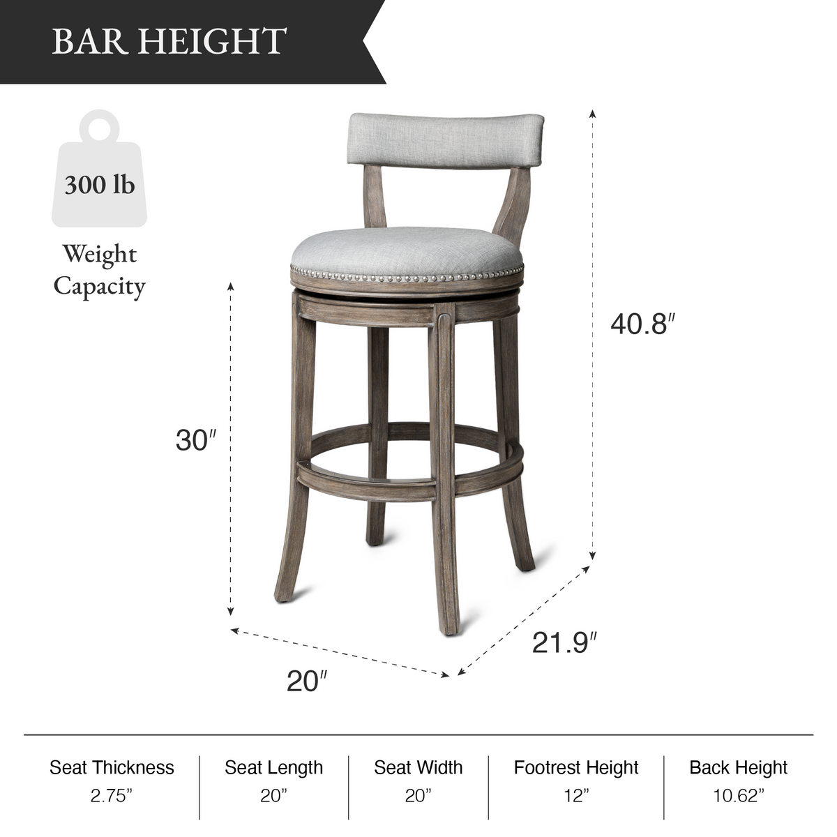 Alexander Bar Stool in Grey Finish with Grey Fabric Upholstery in Stools by Maven Lane