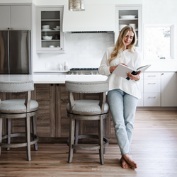 Alexander Counter Stool in Grey Finish with Grey Fabric Upholstery in Stools by Maven Lane