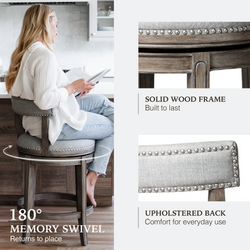 Alexander Counter Stool in Grey Finish with Grey Fabric Upholstery in Stools by Maven Lane