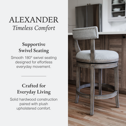 Alexander Counter Stool in Grey Finish with Grey Fabric Upholstery in Stools by Maven Lane