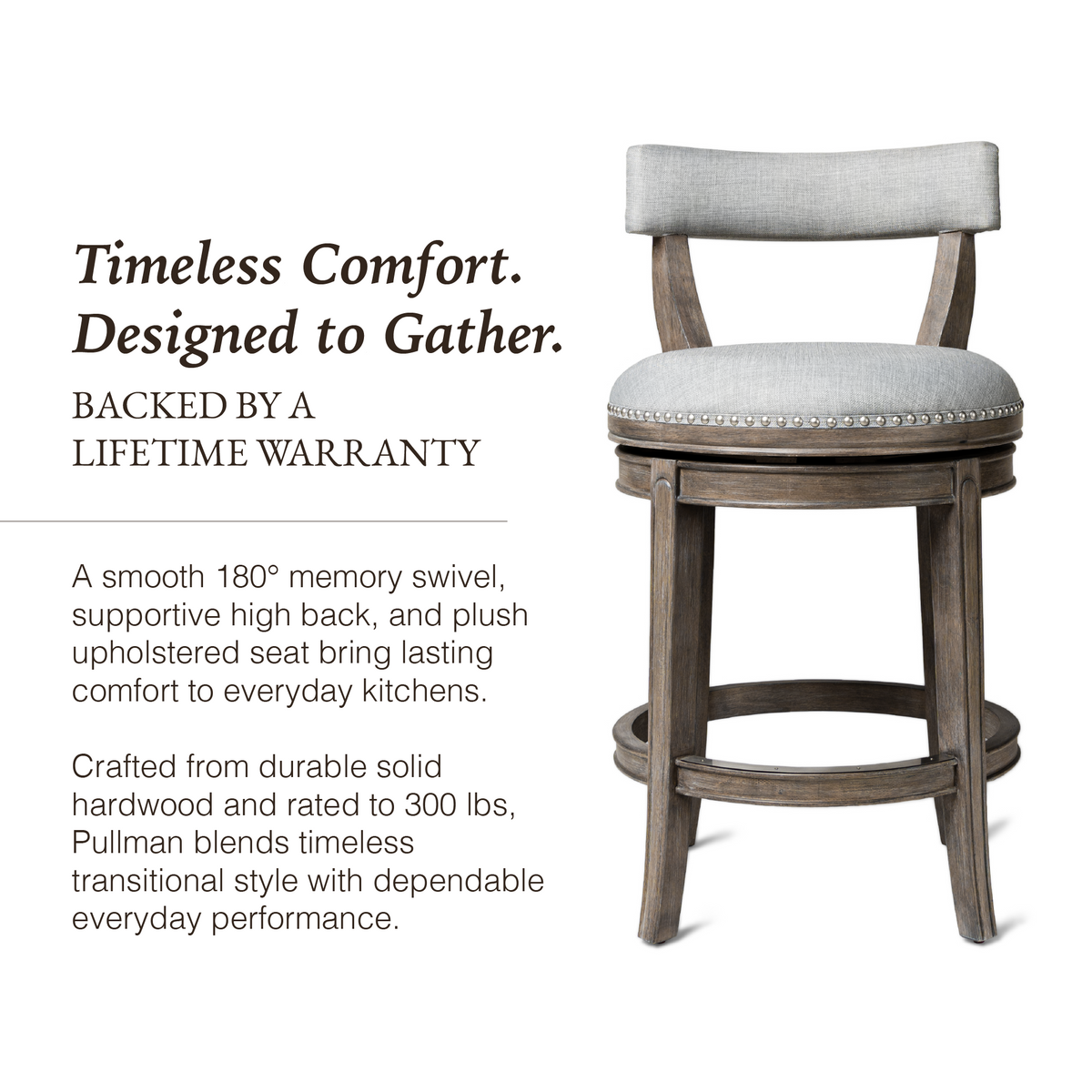 Alexander Counter Stool in Grey Finish with Grey Fabric Upholstery in Stools by Maven Lane