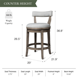 Alexander Counter Stool in Grey Finish with Grey Fabric Upholstery in Stools by Maven Lane