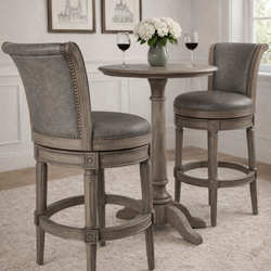Pullman Bar Stool in Grey Finish with Grey Faux Leather in Stools by Maven Lane