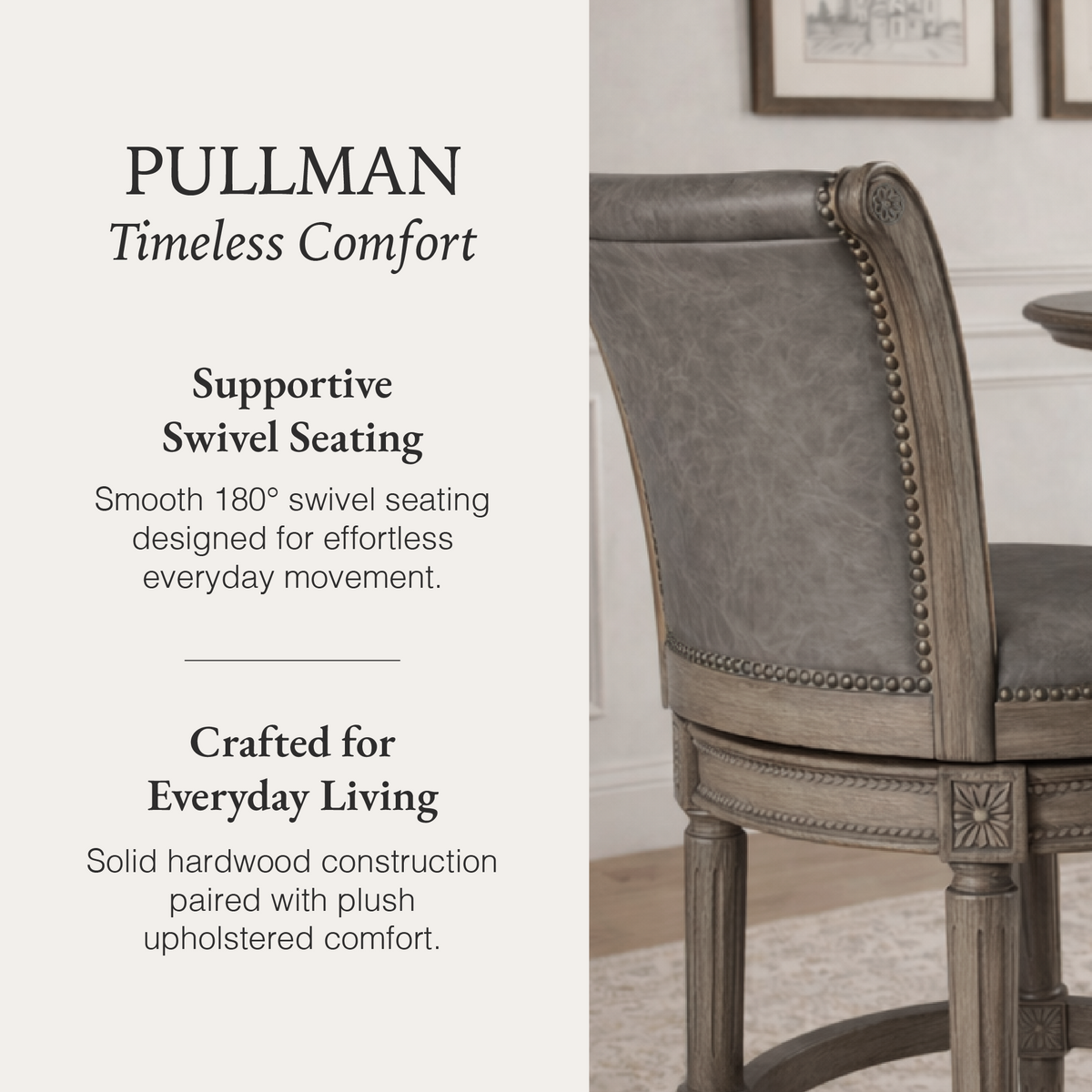 Pullman Bar Stool in Grey Finish with Grey Faux Leather in Stools by Maven Lane