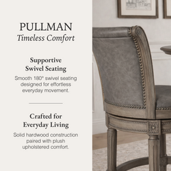 Pullman Bar Stool in Grey Finish with Grey Faux Leather in Stools by Maven Lane