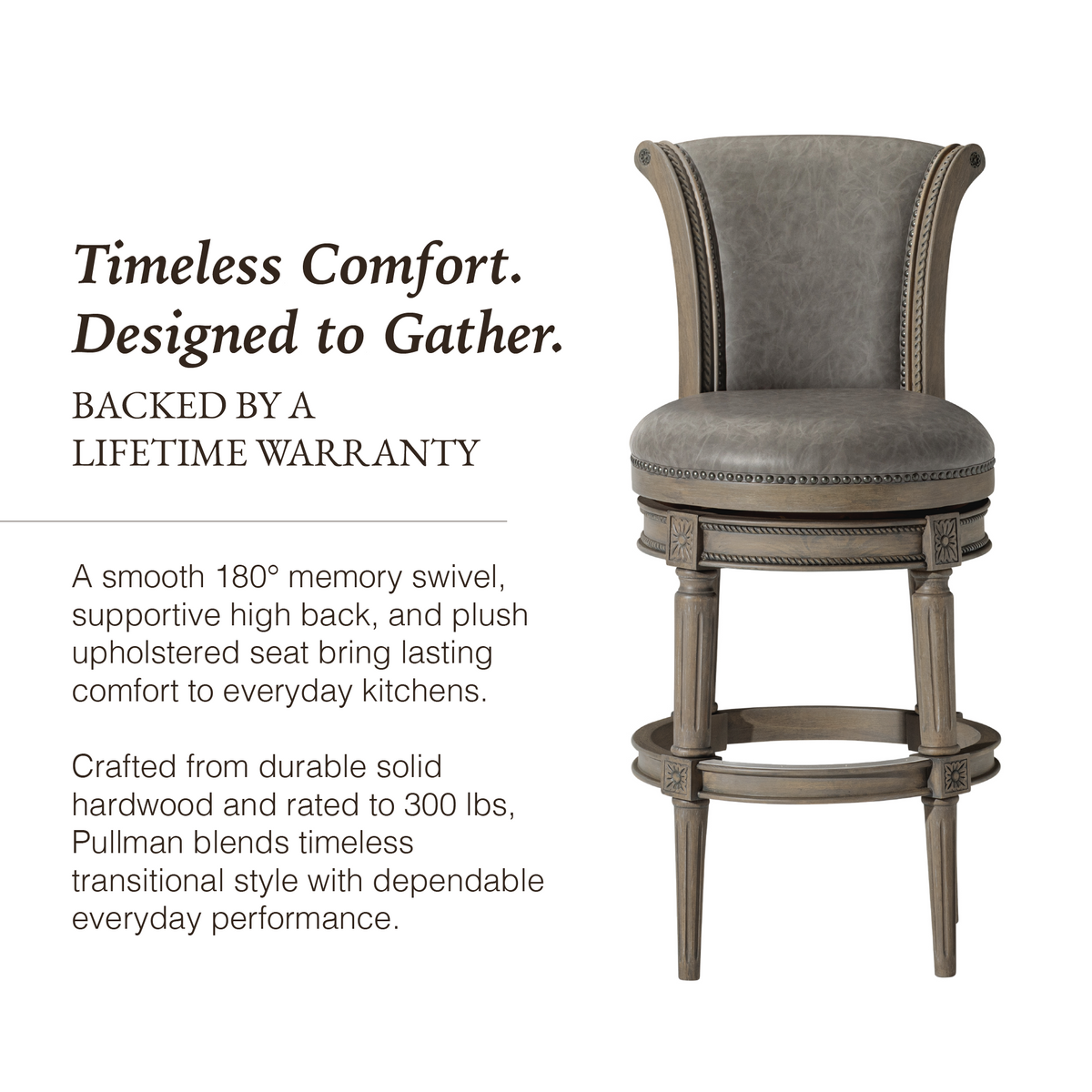 Pullman Bar Stool in Grey Finish with Grey Faux Leather in Stools by Maven Lane