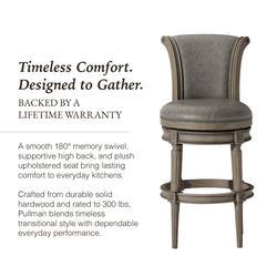 Pullman Bar Stool in Grey Finish with Grey Faux Leather in Stools by Maven Lane