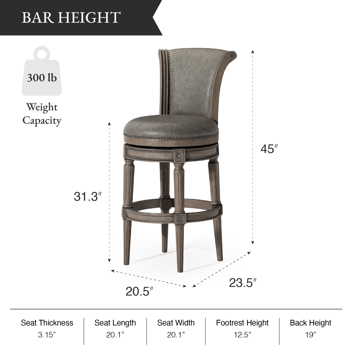 Pullman Bar Stool in Grey Finish with Grey Faux Leather in Stools by Maven Lane