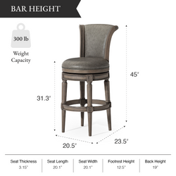 Pullman Bar Stool in Grey Finish with Grey Faux Leather in Stools by Maven Lane