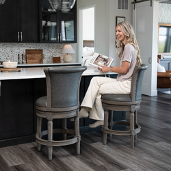 Pullman Counter Stool in Grey Finish with Grey Faux Leather in Stools by Maven Lane