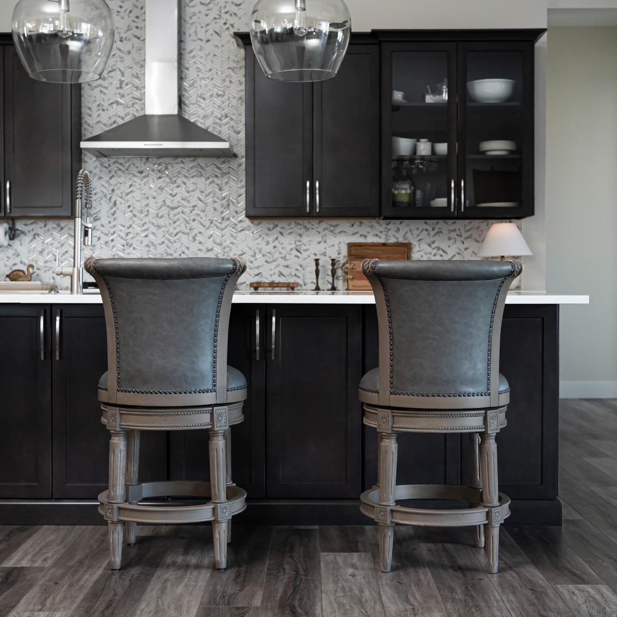 Pullman Counter Stool in Grey Finish with Grey Faux Leather in Stools by Maven Lane