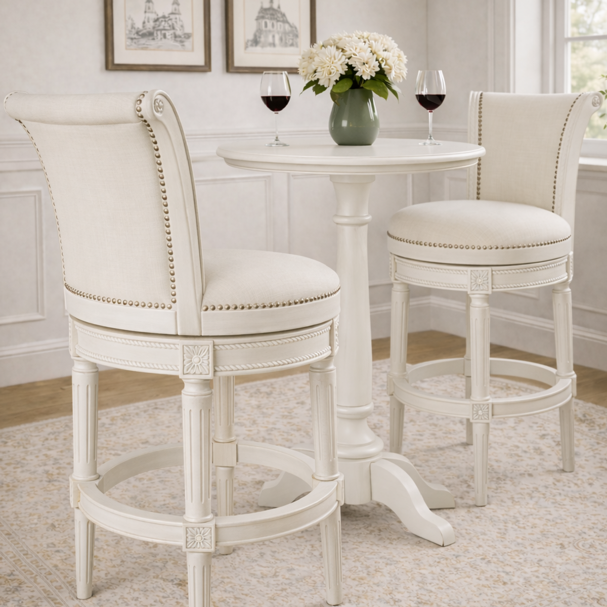Pullman Bar Stool in Cream Finish and Cream Fabric in Stools by Maven Lane