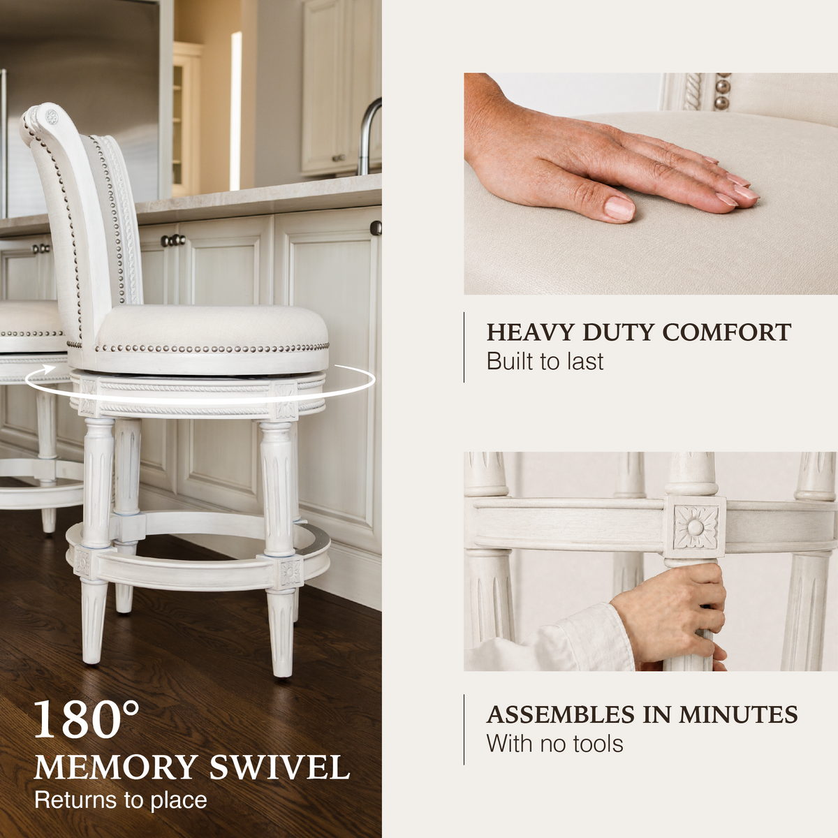 Pullman Counter Stool in Cream Finish and Cream Fabric Upholstery in Stools by Maven Lane