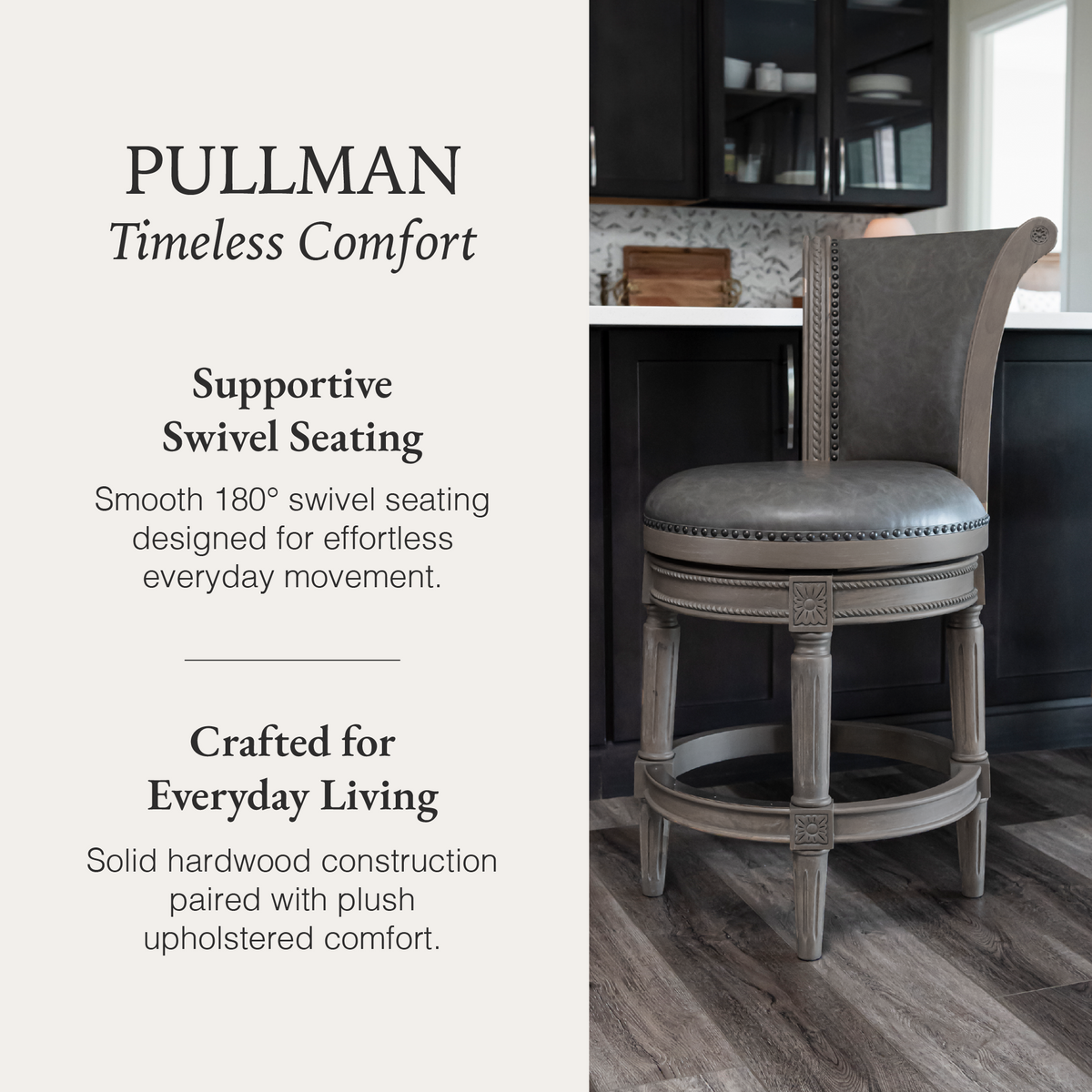 Pullman Counter Stool in Grey Finish with Grey Faux Leather in Stools by Maven Lane