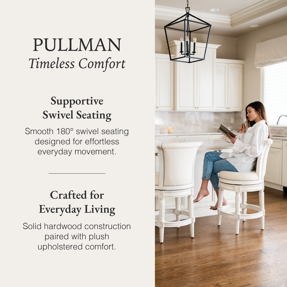 Pullman Counter Stool in Cream Finish and Cream Fabric Upholstery in Stools by Maven Lane