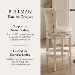 Pullman Bar Stool in Cream Finish and Cream Fabric in Stools by Maven Lane