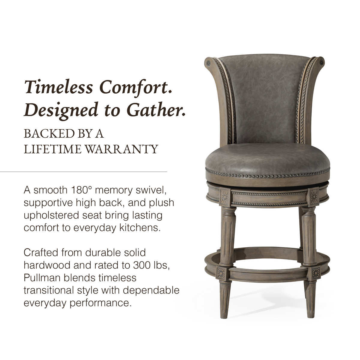 Pullman Counter Stool in Grey Finish with Grey Faux Leather in Stools by Maven Lane
