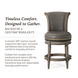 Pullman Counter Stool in Grey Finish with Grey Faux Leather in Stools by Maven Lane
