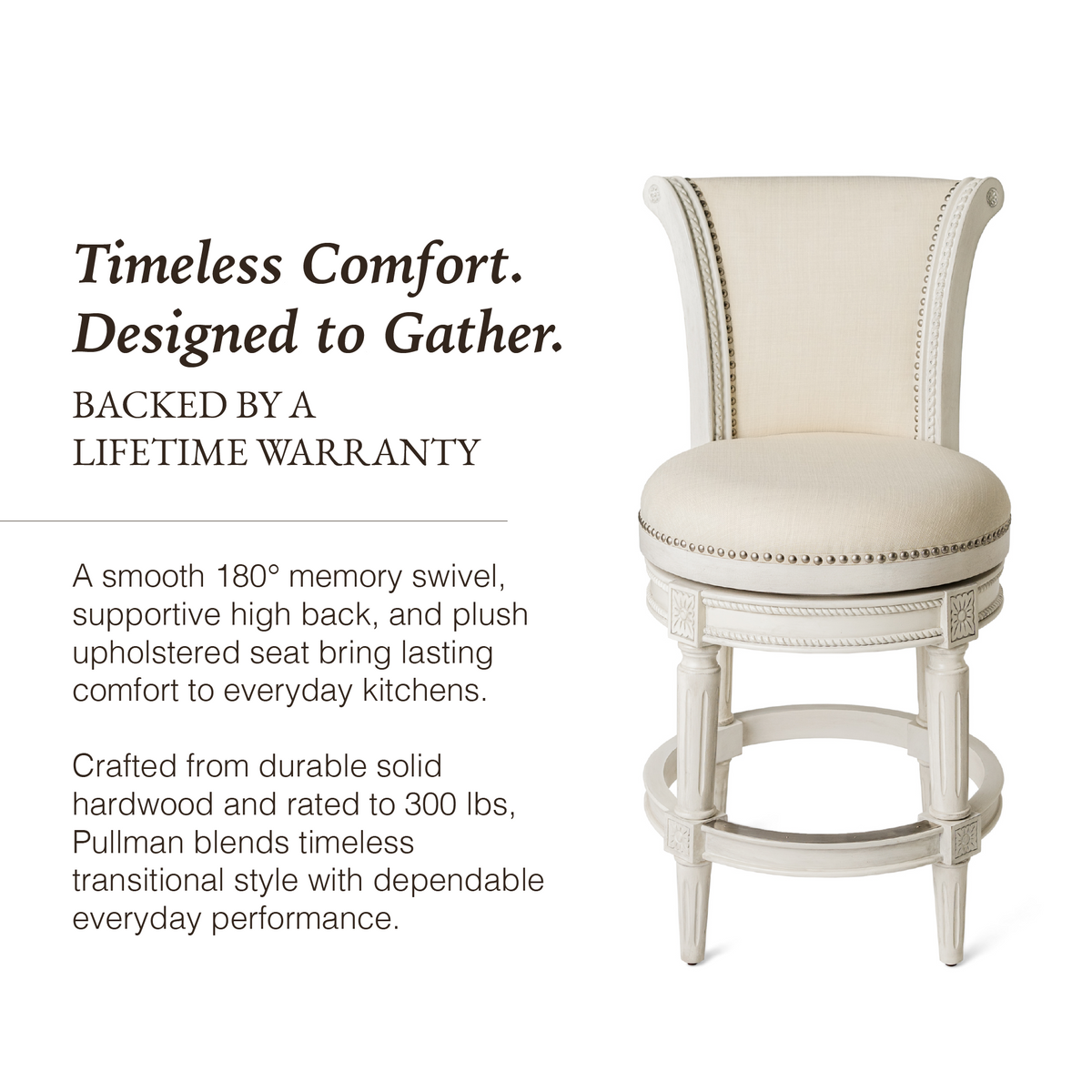 Pullman Counter Stool in Cream Finish and Cream Fabric Upholstery in Stools by Maven Lane