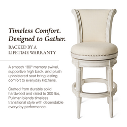 Pullman Bar Stool in Cream Finish and Cream Fabric in Stools by Maven Lane