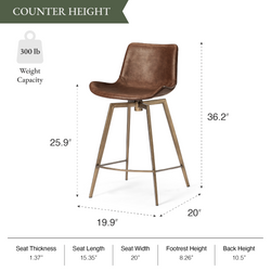 Victor Counter Stool in Aged Gold Finish with Brown Faux Leather in Stools by Maven Lane