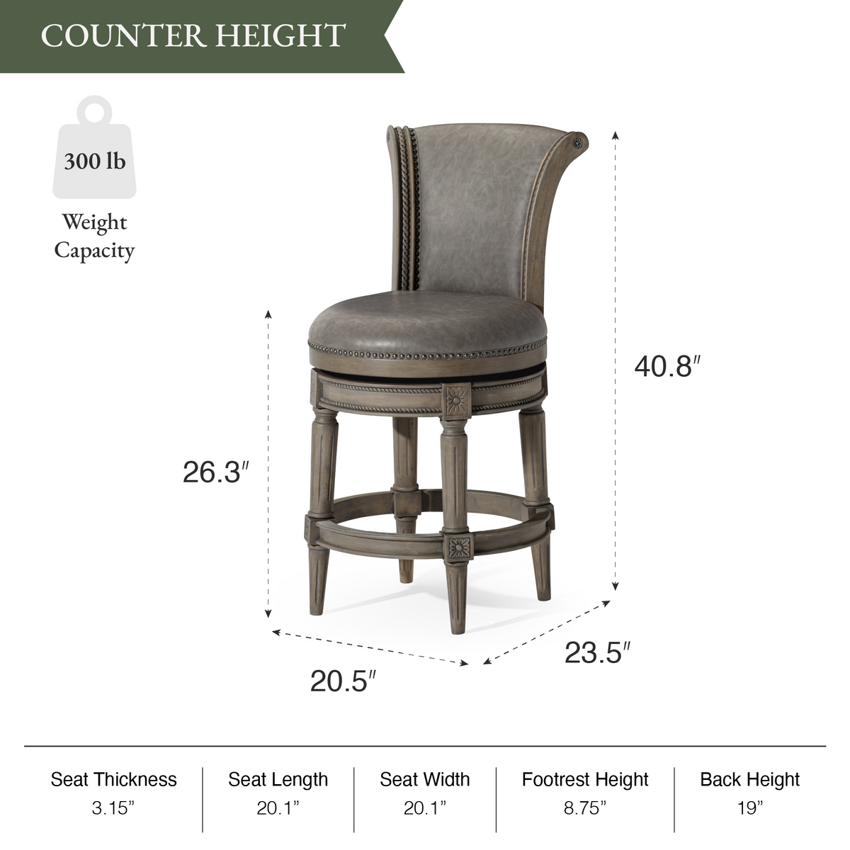 Pullman Counter Stool in Grey Finish with Grey Faux Leather in Stools by Maven Lane