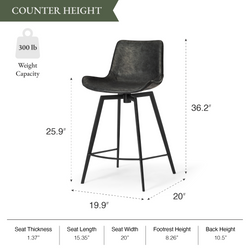Victor Counter Stool in Black Finish with Dark Grey Faux Leather in Stools by Maven Lane