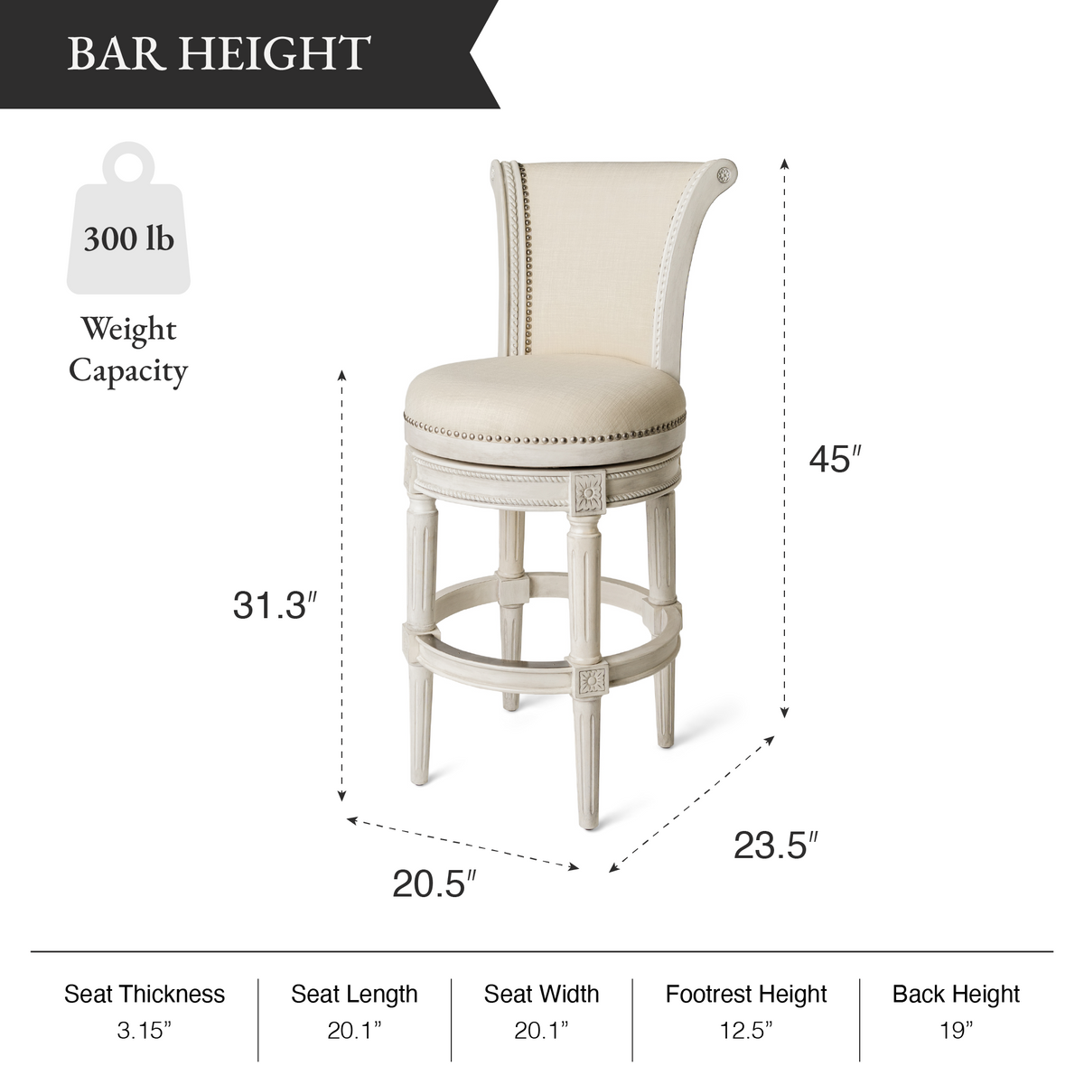 Pullman Bar Stool in Cream Finish and Cream Fabric in Stools by Maven Lane