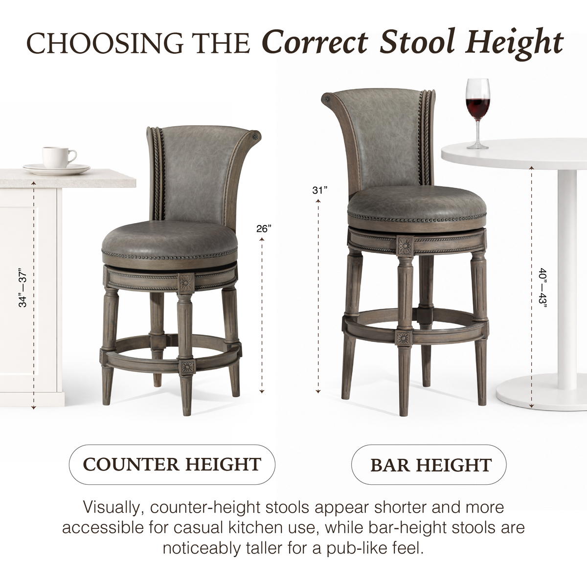 Pullman Counter Stool in Grey Finish with Grey Faux Leather in Stools by Maven Lane