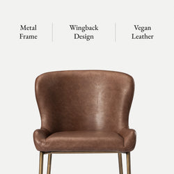 Naomi Bar Stool in Aged Gold Finish with Brown Faux Leather in Stools by Maven Lane