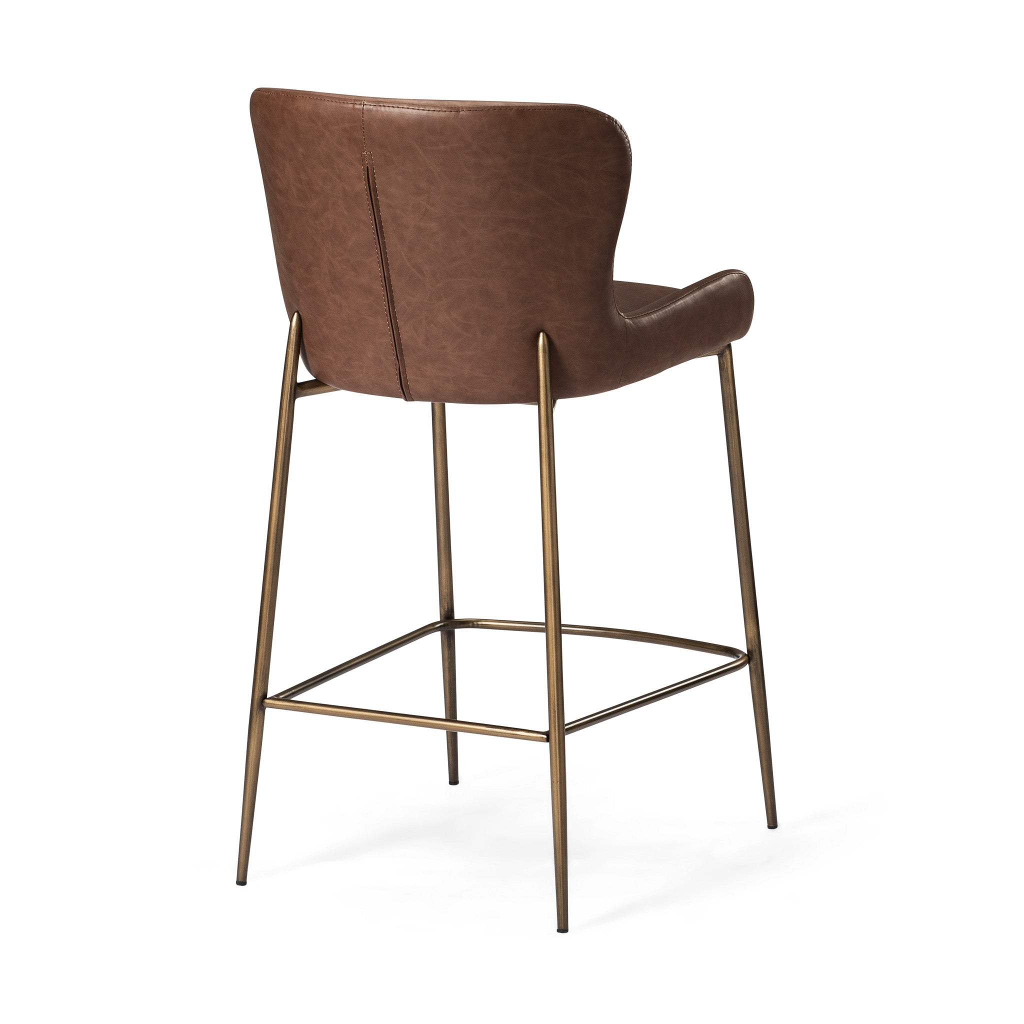 26" Naomi Counter Stool in Aged Gold Finish with Brown Faux Leather in Stools by Maven Lane