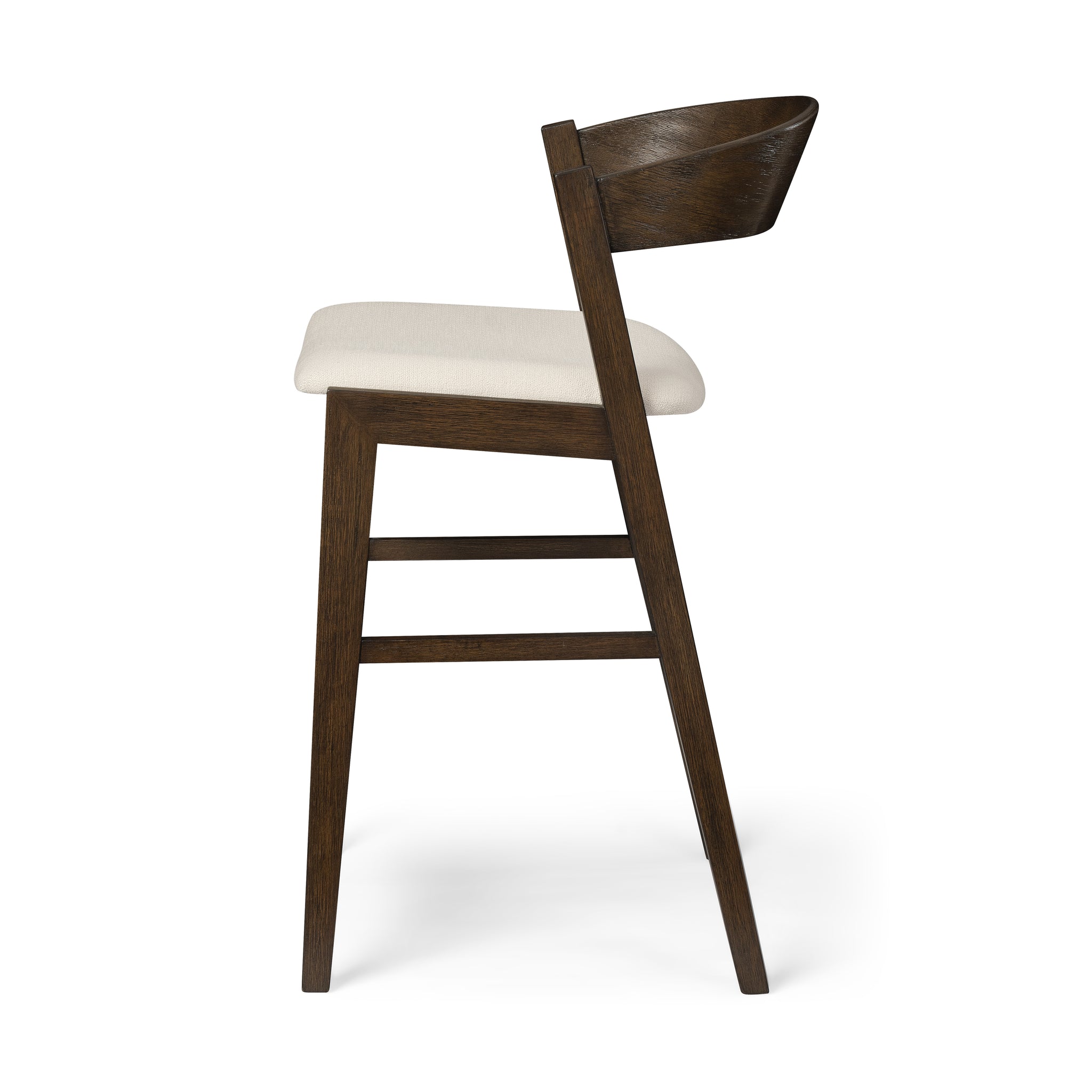 Harbor Counter Stool in Aged Brown with Light Beige Fabric Upholstery in Maven Lane by Maven Lane