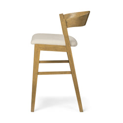Harbor Counter Stool in Aged Natural with Light Beige Fabric Upholstery in Maven Lane by Maven Lane