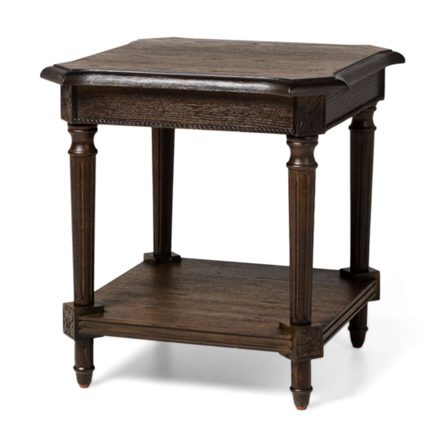 Pullman Traditional Square Wooden Side Table in Antiqued Brown Finish in Accent Tables by Maven Lane