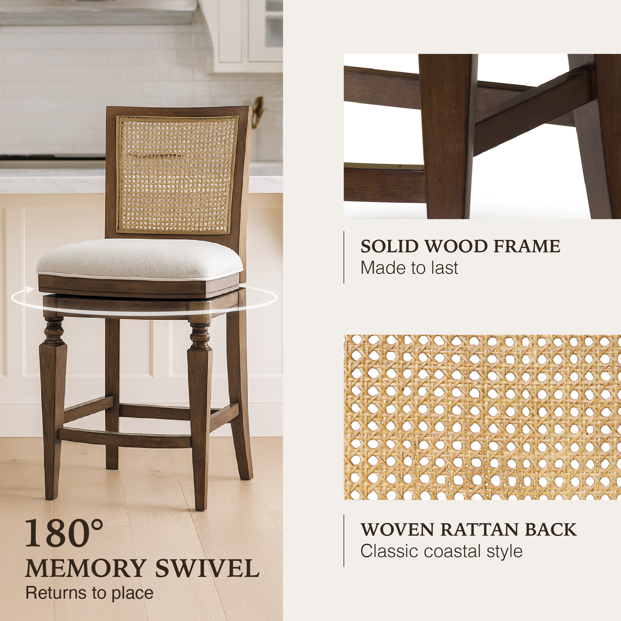 Sonoma Swivel Counter Stool in Brown Finish and Beige Fabric in Stools by Maven Lane