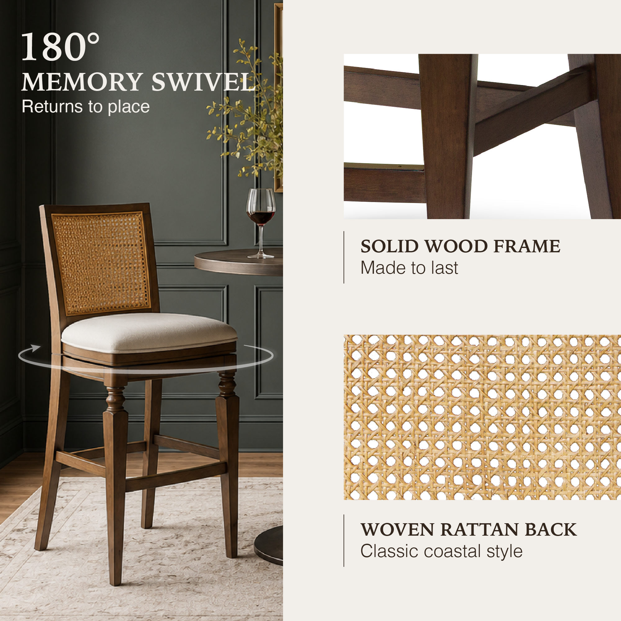 Sonoma Swivel Bar Stool in Brown Finish and Beige Fabric in Stools by Maven Lane
