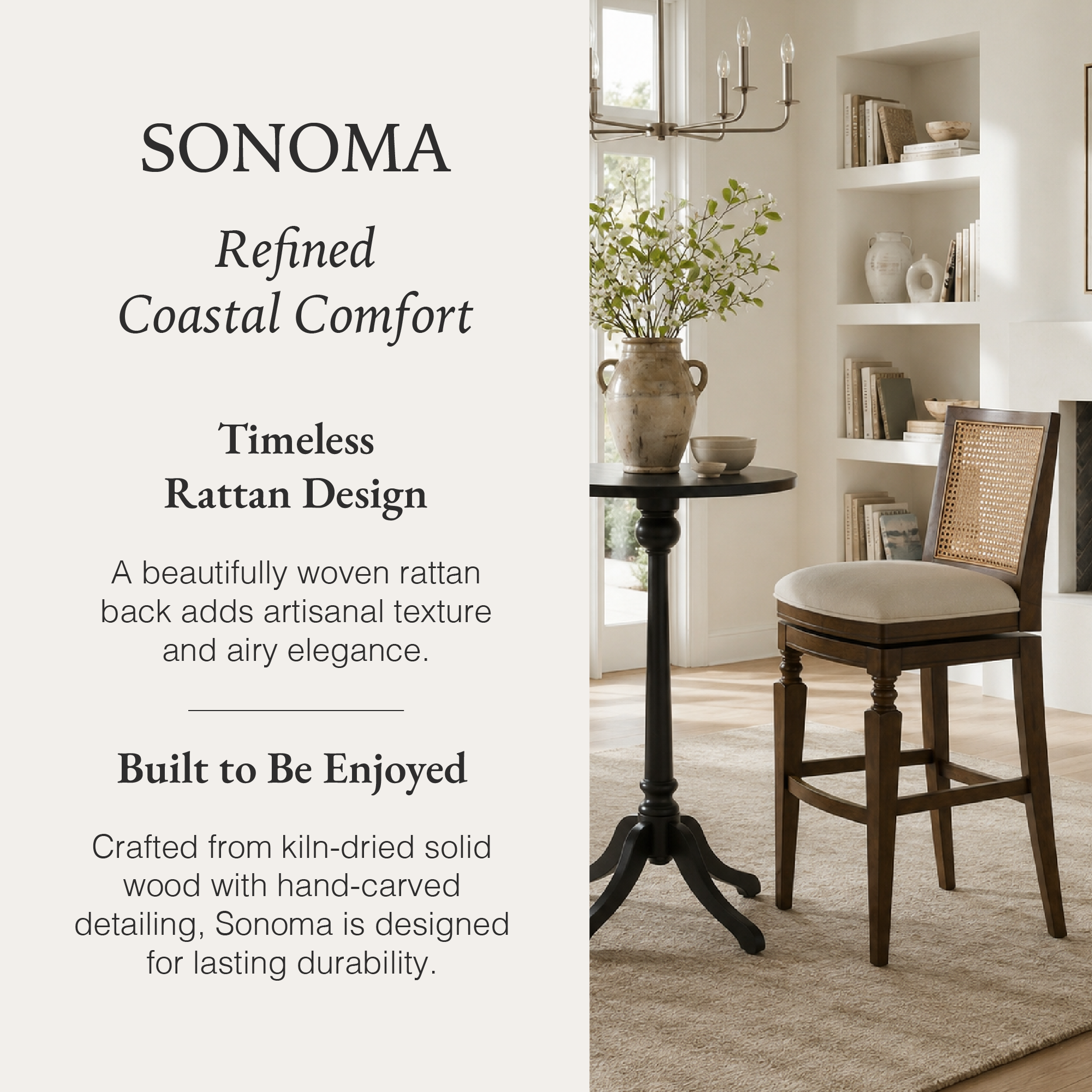 Sonoma Swivel Bar Stool in Brown Finish and Beige Fabric in Stools by Maven Lane