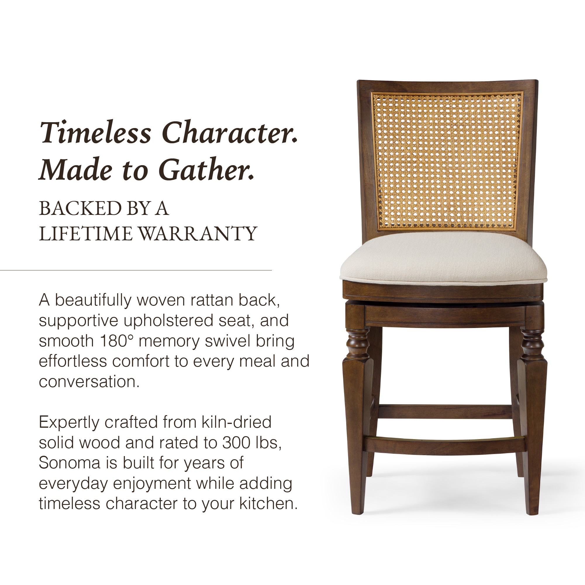 Sonoma Swivel Counter Stool in Brown Finish and Beige Fabric in Stools by Maven Lane