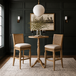 Sonoma Swivel Bar Stool in Natural Finish and Beige Fabric in Stools by Maven Lane