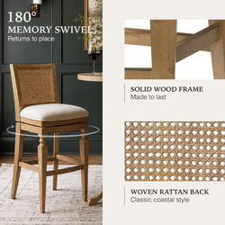 Sonoma Swivel Bar Stool in Natural Finish and Beige Fabric in Stools by Maven Lane