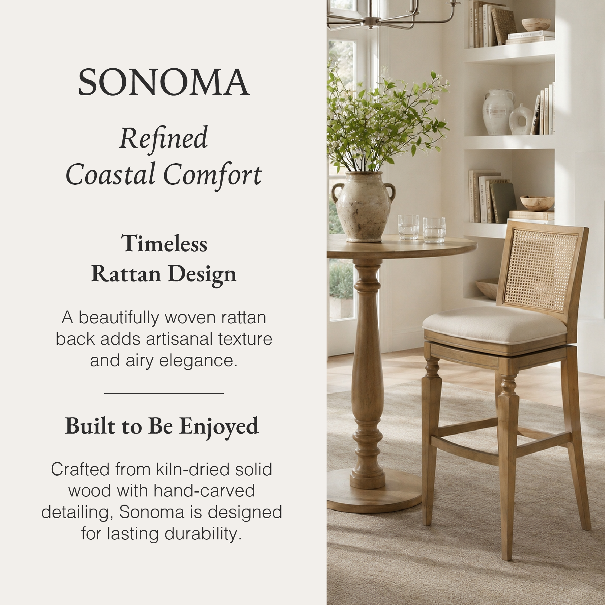 Sonoma Swivel Bar Stool in Natural Finish and Beige Fabric in Stools by Maven Lane