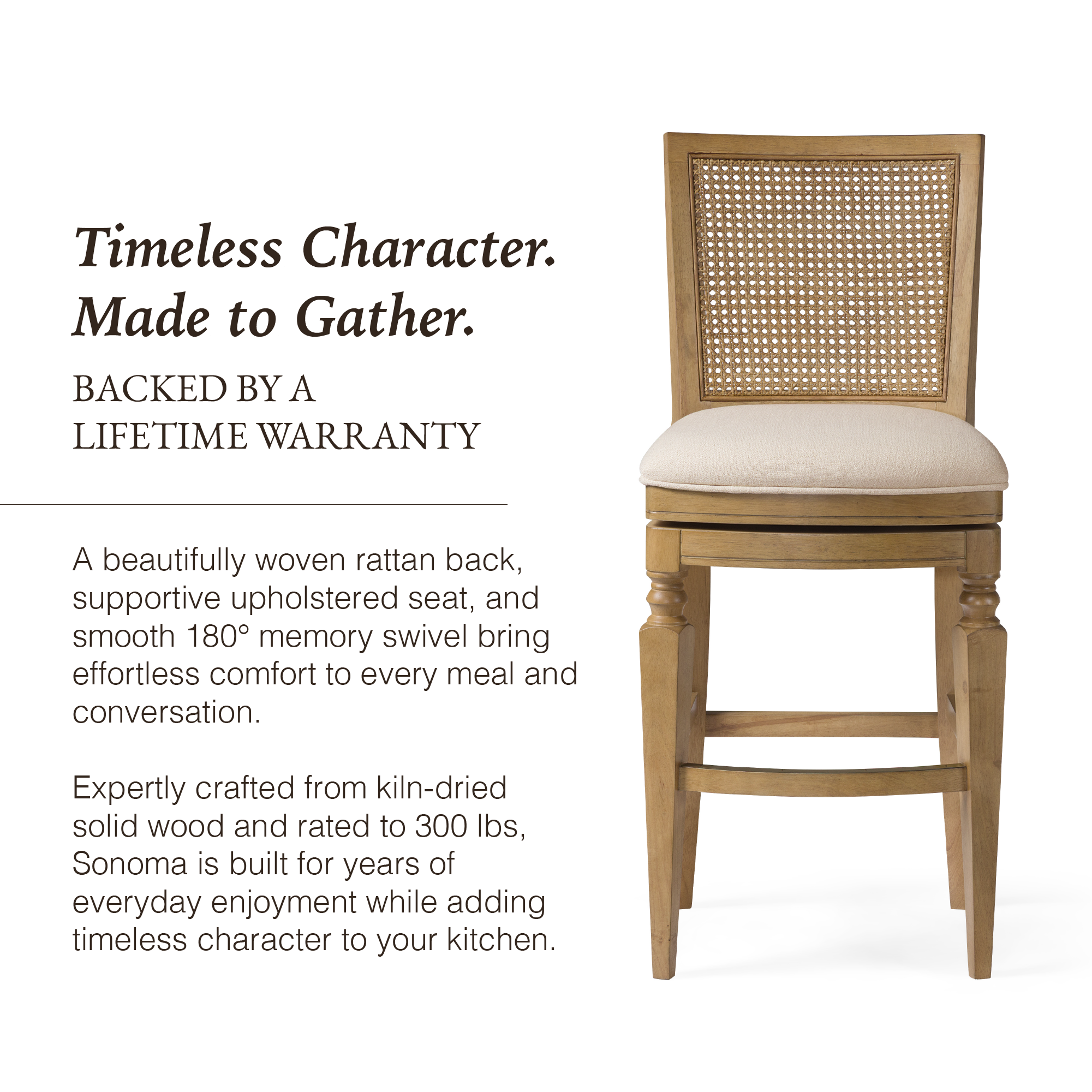 Sonoma Swivel Bar Stool in Natural Finish and Beige Fabric in Stools by Maven Lane
