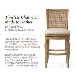Sonoma Swivel Bar Stool in Natural Finish and Beige Fabric in Stools by Maven Lane