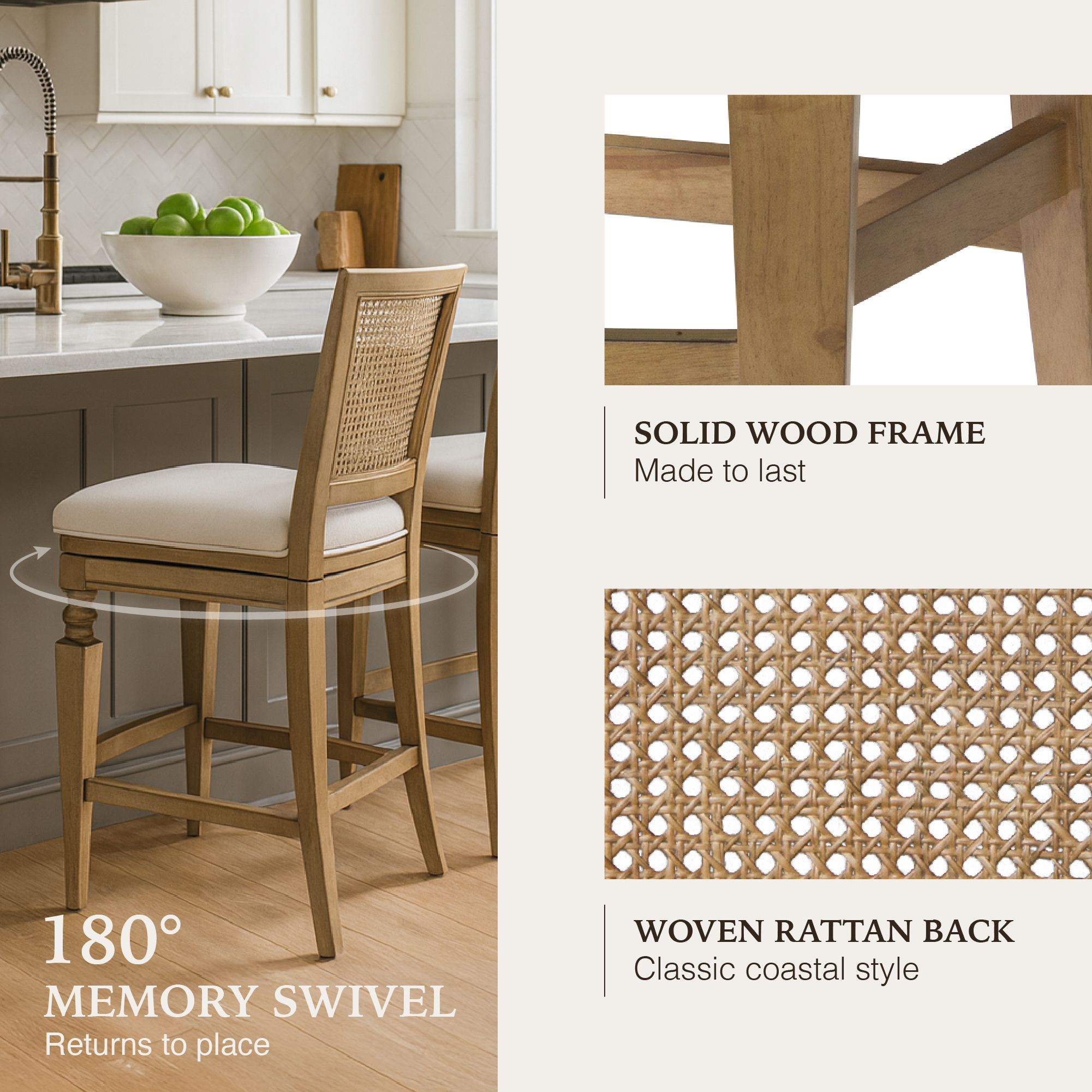 Sonoma Swivel Counter Stool in Natural Finish and Beige Fabric in Stools by Maven Lane