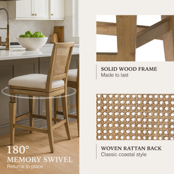Sonoma Swivel Counter Stool in Natural Finish and Beige Fabric in Stools by Maven Lane