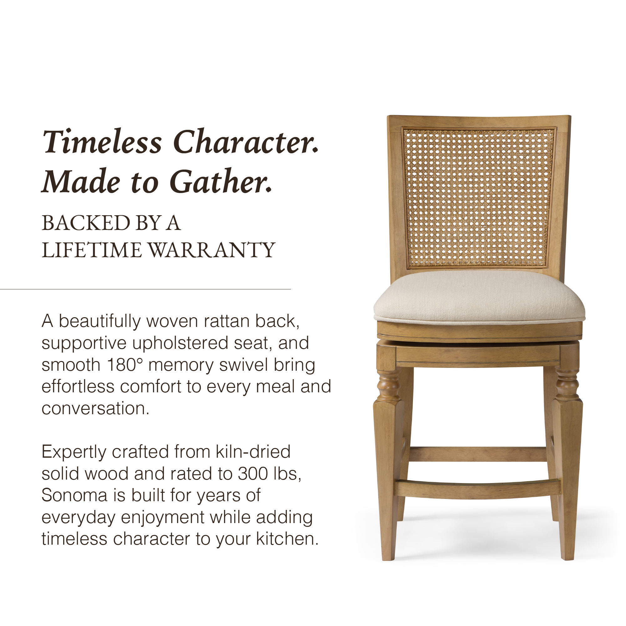 Sonoma Swivel Counter Stool in Natural Finish and Beige Fabric in Stools by Maven Lane
