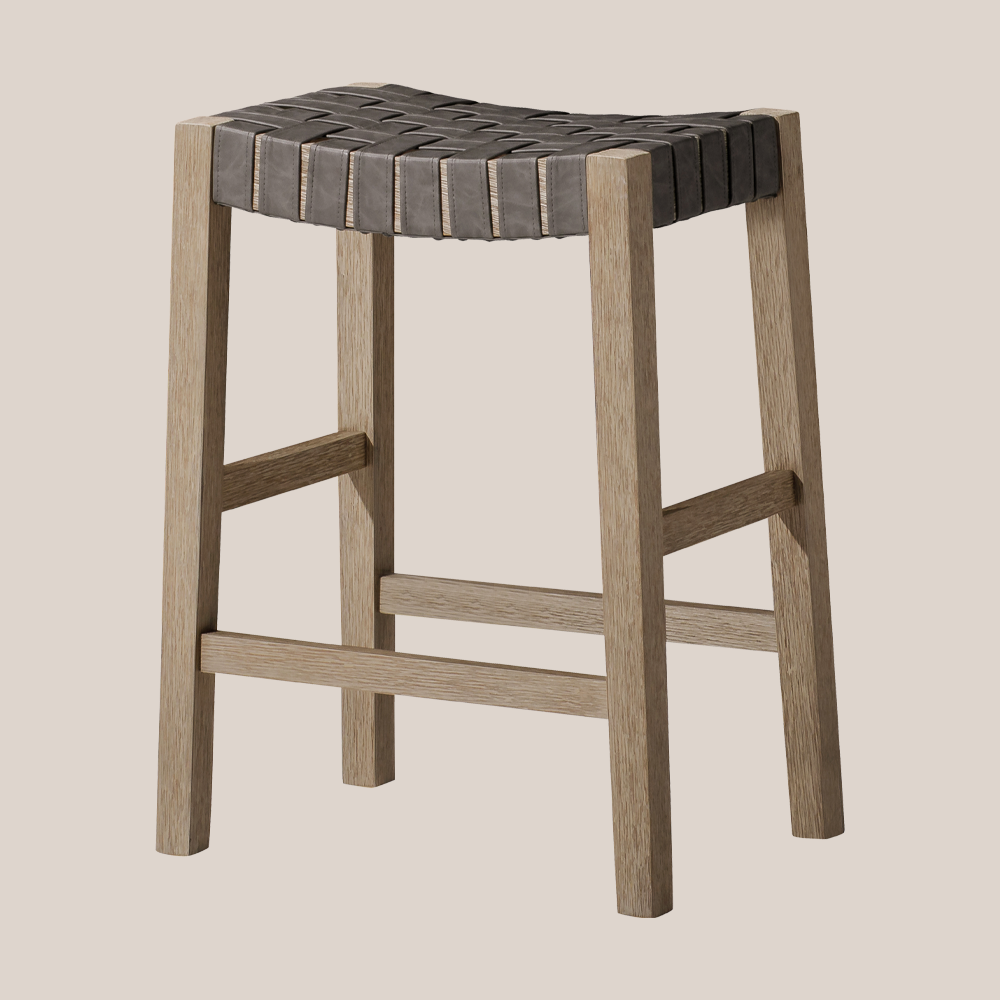 A Maven Lane wooden stool with vegan leather.