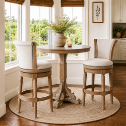 Pullman Bar Stool in Light Brown Finish with Light Grey Fabric in Stools by Maven Lane